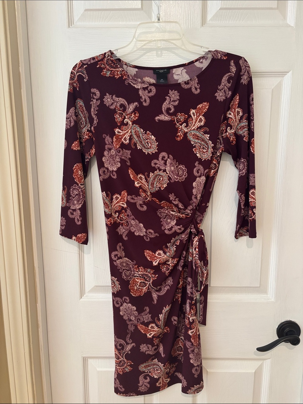 Ann Taylor Burgundy Paisley Mock Wrap Midi Dress